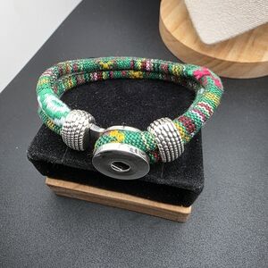 SNAP Bracelet Colorful Woven Green, White, and Red  Accents (1933I)